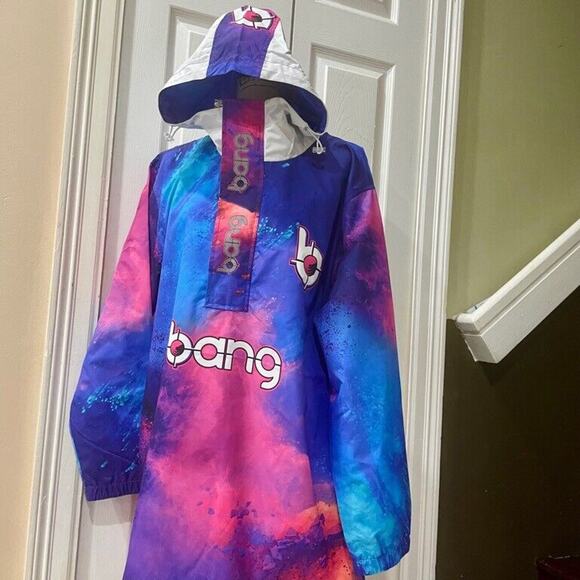 BANG ENERGY TIE DYE WINTER BREAKER RAIN COAT HOODED SZ M/L VERSATILE AESTHETIC - Picture 8 of 16
